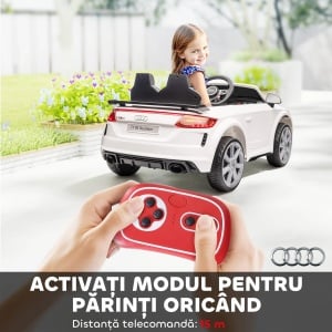 Masina electrica copii Re-Bloom Audi TT, 12V 30W, PP/metal, 102x60x44 cm, telecomanda, portiere, faruri LED, varsta 3-5 ani, 25 kg, alb - Verificat A · Re-Bloom - Img 5
