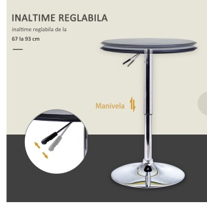 Masuta de bar, reglabila si rotativa, PVC/lemn/metal, negru/argintiu, 63 x 67-93 cm, Resigilat, Grad A - Img 2