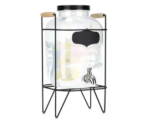 Navaris dozator bauturi sticla borosilicata rainbow irizat, 5L, Ø16x27cm, 2kg, robinet inox, stand metalic, manere lemn, rezistenta -20°C/300°C, transparent/rainbow - Verificat A · Re-Bloom