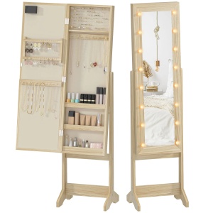 Oglinda cu spatiu de depozitare, LED, MDF/sticla, natur, 36 x 30 x 136 cm, Resigilat, Grad A - Img 6
