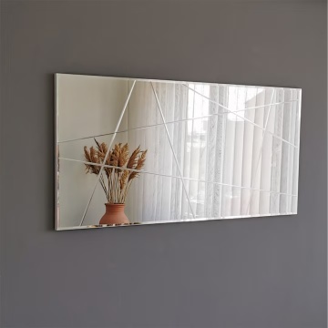 Oglinda de perete 130x62x2.2 cm, rama MDF 100%, livrata asamblata, fixabil perete, argintiu - Verificat A · Re-Bloom