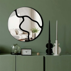 Oglinda decorativa de perete Re-Bloom, plexiglas/EVA, negru, 48 cm