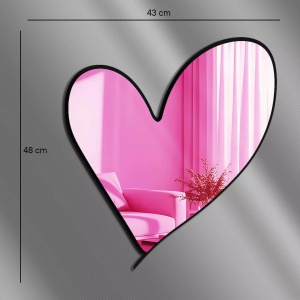 Oglinda decorativa Re-Bloom, model inima, plexiglas/EVA, negru/roz, 43 x 48 cm - Img 2