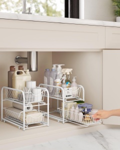 Organizator pentru dulap Songmics, 2 nivele, otel/plastic, alb, 35,8 x 21,6 x 27,2 cm, Resigilat, Grad A - Img 5