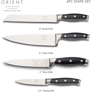 Orient Origin Series set 4 cutite de bucatarie, otel inoxidabil german X50 Ultra+, duritate Rockwell 56, maner ABS Ergo-Sure, negru - Verificat A · Re-Bloom - Img 2