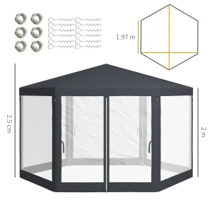 Pavilion de gradina hexagonal Re-Bloom, metal/poliester, 3.94x3.94x2.5 m, latura 200 cm, stresina 197 cm, gri - Verificat A · Re-Bloom - Img 2