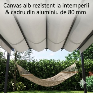 Pavilion pergola cu copertina retractabila 4x4 m UPF 30+, coloane aluminiu 80mm, 8 tarusi sol si suruburi, alb/negru - Verificat A · Re-Bloom - Img 5