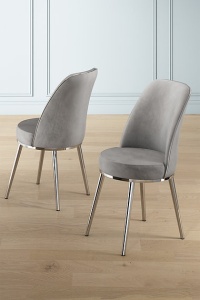 Pefa set 2 scaune dining 45x42x91 cm, cadru metal cromat, tapiterie catifea, inaltime sezut 47 cm, gri/crom - Verificat A · Re-Bloom - Img 2