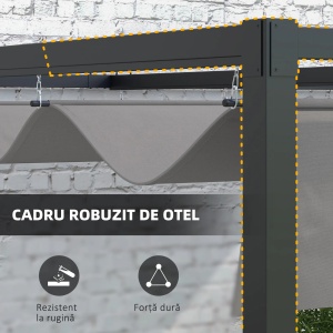 Pergola inclinata cu acoperis retractabil Re-Bloom, otel/poliester, 297x397x220 cm, rezistenta vant nivel 6-7, gri inchis - Verificat A · Re-Bloom - Img 4