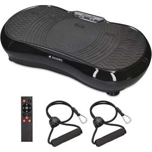 Placa de vibratii Navaris pentru antrenamente pentru intregul corp, modelator, antrenor de fitness cu vibratii cu benzi de rezistenta, afisaj LCD, pentru abdomen, picioare si muschii fesieri, Resigilat, Grad B