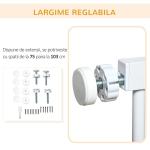 Poarta de siguranta, reglabila, otel/ABS, alb, 76 x 75-103 cm, Resigilat, Grad A - Img 2