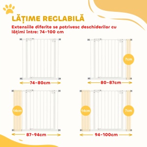 Poarta siguranta animale 68x77 cm, extensibila pana la 100 cm, inchidere automata, deschidere o mana, fier electrostatic, alb - Verificat A · Re-Bloom - Img 5