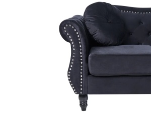Produs Resigilat Canapea 3 locuri Re-Bloom Skien, catifea/eucalipt/pin, 204x78x86 cm, arcuri sinuoase, spuma 16cm, 2 perne, 150 kg/persoana, negru - Verificat A - Img 6
