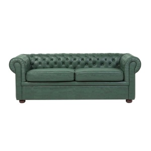 Produs Resigilat Canapea Chesterfield 3 locuri Re-Bloom, piele ecologica/eucalipt/stejar, 195x76x70 cm, arcuri sinuoase, spuma, 250 kg/persoana, verde - Verificat A