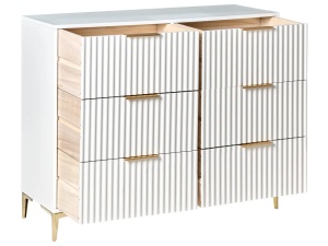 Produs Resigilat Comoda Re-Bloom Walcott, 6 sertare, MDF/paulownia/fier, 108x40x89 cm, alb/auriu - Verificat A - Img 2