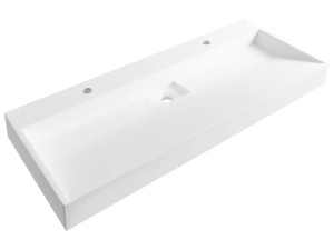 Produs Resigilat Lavoar dublu suspendat Re-Bloom Quenko, ceramica, 120x46x12 cm, dreptunghiular, 2 gauri robinet, scurgere 45mm, alb - Verificat A - Img 4