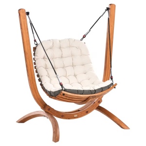 Produs Resigilat Leagan de gradina Re-Bloom Alliste, lemn de larice/poliester 100%, 125x100x142 cm, 120 kg, perna inclusa, maro/bej deschis - Verificat A