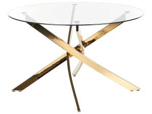 Produs Resigilat Masa rotunda Re-Bloom Maramo, sticla securizata/otel, diametru 120 cm, inaltime 75 cm, 4 persoane, 80 kg, auriu/transparent - Verificat A