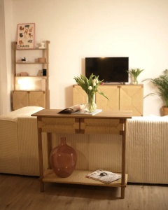 Produs Resigilat Masa tip consola Re-Bloom Bondi, PAL/textil/lemn pin/PVC, 94x36x78 cm, 20 kg, natur - Verificat A - Img 2