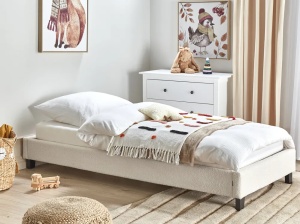 Produs Resigilat Pat fara tablie Re-Bloom Roanne, 90x200 cm, lemn/textil/placaj plop, somiera 13 lamele arc, 300 kg, bej deschis - Verificat A - Img 4