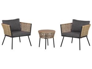 Produs Resigilat Set bistro Re-Bloom Gargano 3 piese, ratan PE/otel, masa 50x50x50 cm, fotolii 70x68x72 cm, perne UV, 2 locuri, gri/negru/natur - Verificat A
