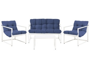 Produs Resigilat Set mobilier de gradina Re-Bloom Garda 4 locuri, otel/sticla securizata/textil, masa 68x42x35 cm, canapea+2 fotolii+perne, 120 kg/persoana, albastru/alb - Verificat A