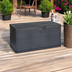 Progarden lada depozitare exterior 340 L, 118x59x57 cm, polipropilena, finisaj imitatie lemn, capac batant, antracit - Verificat B · Re-Bloom - Img 2