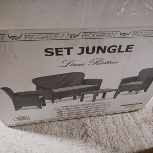 Progarden set mobilier gradina Jungle 4 piese, polipropilena, canapea 2L 113x57x57.5 cm + 2 scaune 59x57x85.5 cm + masa 59x46x40 cm, perne incluse, antracit - Verificat A · Re-Bloom - Img 7