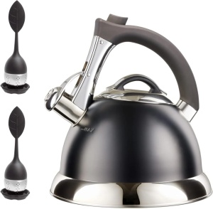 Pykal ceainic cu fluier otel inoxidabil chirurgical, 2.8L, 2 infuzoare, maner iCool, baza 5 straturi, compatibil inductie/gaz/electric, negru - Verificat A · Re-Bloom - Img 1