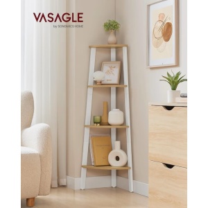 Raft de colt cu 4 etaje VASAGLE, tip biblioteca, cadru metal si polite lemn, 34x34x125 cm, alb si maro, Resigilat, Grad A - Img 2