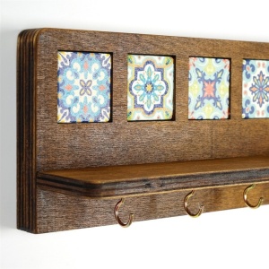 Raft de perete pentru depozitarea cheilor Re-Bloom, lemn, maro inchis, 60 x 14 x 8 cm - Img 3