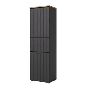 Rookerie dulap de baie 60x136x31 cm, 2 usi, 1 sertar, 2 rafturi, MDF/PAL negru mat cu accente stejar - Verificat A · Re-Bloom