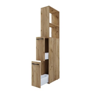 Sadilo dulap inalt baie 25x183x50 cm, 2 sertare, 2 rafturi fixe, PAL decor stejar - Verificat A · Re-Bloom