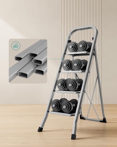Scara pliabila Songmics, 4 trepte, otel, gri/negru, 89 x 45 x 127 cm, Resigilat, Grad A - Img 3