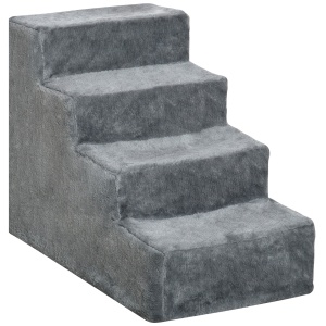 Scara portabila caini 4 trepte, material catifelat detasabil, PAL, 60x35x44cm, Gri deschis - Verificat A · Re-Bloom