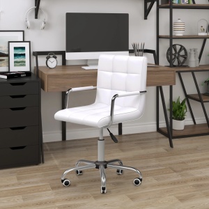 Scaun birou alb captusit, reglabil pe inaltime, roti antiderapante, piele PU, fier zincat, 52.5x54x84-99cm - Verificat A · Re-Bloom - Img 2