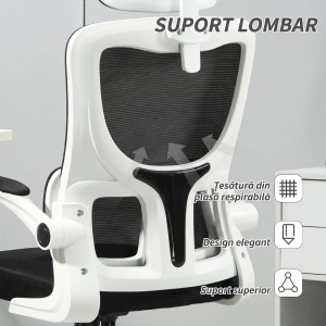Scaun birou ergonomic reglabil si reclinabil, plasa textila, tetiera detasabila, Negru - Verificat A · Re-Bloom - Img 5