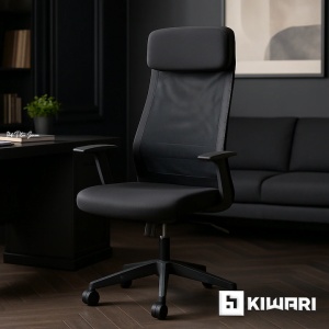 Scaun birou Kiwari® Nur, cadru metalic, suport lombar, brate fixe, mecanism fluture, lift gaz si roti nylon, suprafata textil/plasa, Negru, Resigilat, Grad A - Img 4