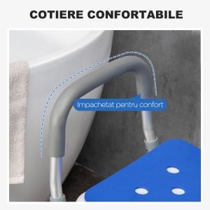 Scaun de dus cu cotiere Re-Bloom, pentru varstnici/persoane cu dizabilitati, aliaj de aluminiu/HDPE/EVA, alb/albastru, 56,5 x 53,5 x 74-87cm, Resigilat, Grad A - Img 6