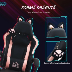 Scaun ergonomic de Gaming, piele ecologica/metal/plastic, negru/roz, 65 x 62 x 116-124 cm, Resigilat, Grad A - Img 2