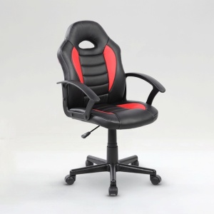 Scaun gaming, material PU+PVC, cadru lemn, baza nylon, mecanism reglabil, brate fixe, roti silentioase, inaltime ajustabila, Negru, Resigilat, Grad A