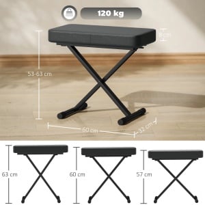Scaun pentru pian, reglabil/pliabil, piele ecologica/spuma/metal, negru, 60 x 32 x 53-63 cm, Resigilat, Grad A - Img 5