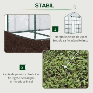 Sera impermeabila anti-UV 142x73x195 cm, rafturi ghivece 10 kg, usa rulou fermoar, cadru otel pulbere, verde/transparent - Verificat A · Re-Bloom - Img 5