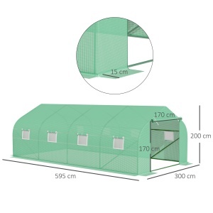 Sera pentru gradina Re-Bloom, cadru otel/PE 140g/m², 6x3x2 m, ferestre 40x40 cm, 4 franghii + 4 suruburi incluse, verde - Verificat A · Re-Bloom - Img 3