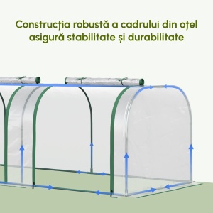 Sera tip tunel 295x100x80 cm, cadru otel, PVC transparent, usi rulou fermoar, anti-vant nivel 4, legume flori - Verificat A · Re-Bloom - Img 5