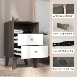 Set 2 noptiere dormitor 40x34x64 cm, 2 sertare + compartiment, sina metalica, MDF, gri/alb/auriu - Verificat A · Re-Bloom - Img 5