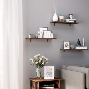 Set 2 rafturi de perete Songmics, MDF/metal, maro inchis/negru, 60 x 20 x 1,5 cm, Resigilat, Grad A - Img 5