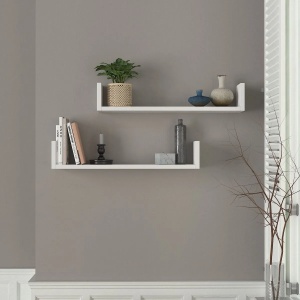 Set 2 rafturi perete 63x14.5x14.5 cm, PAL melamina 100%, grosime 18mm, stil scandinav, alb - Verificat A · Re-Bloom - Img 2