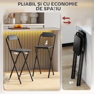 Set 2 scaune de bar pliabile, suport picioare, MDF/otel, 37x45x87cm, Negru - Verificat A · Re-Bloom - Img 4