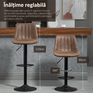 Set 2 scaune de bar reglabile si rotative Re-Bloom, microfibra/spuma/otel/lemn, 43x46.5x89-110 cm, sezut 59-80 cm reglabil, suport picioare 21-42 cm, 120 kg, maro/negru - Verificat A · Re-Bloom - Img 4